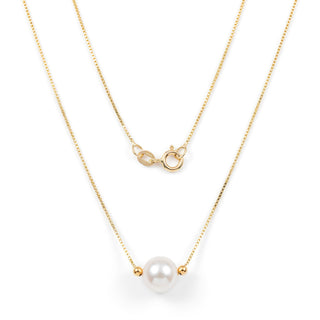 White Round Pearl Pendant with Yellow Gold Chain