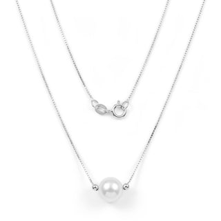 White Round Pearl Pendant with White Gold Chain