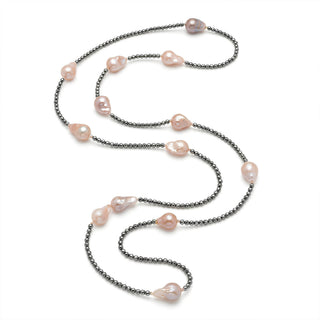 Grey Hematite and Pink Baroque Pearl Necklace