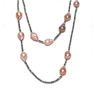 Collana in Ematite Grigia e Perle Barocche Rosa