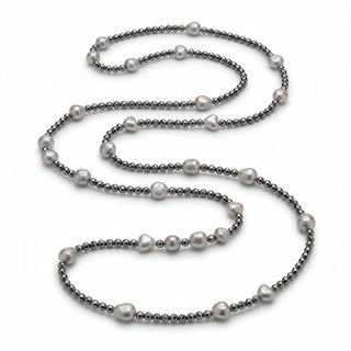 Grey Hematite and Grey Baroque Pearl Necklace
