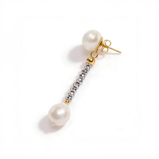 Gray Hematite and White Pearl Drop Earrings - My Dinner Earrings