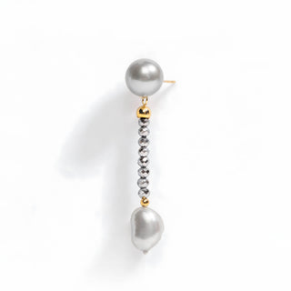 Hematite, Gray Pearl, and 18 kt Gold Drop Earrings - My Dinner Earrings