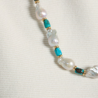 Baroque Pearl, Turquoise Tube, and 18kt Gold Rondelle Necklace