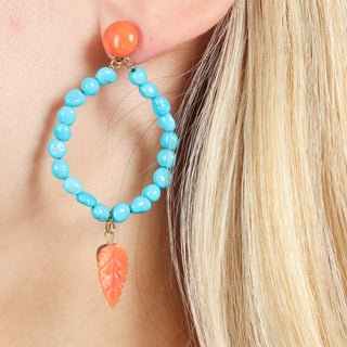 Hoop Earrings with Turquoise, Red Coral and 18kt Gold Stones