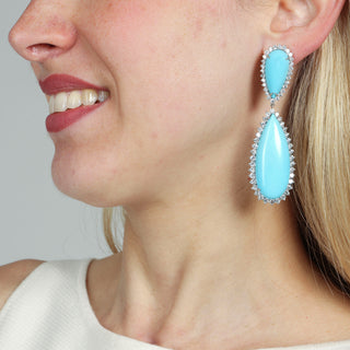 High Jewelry Earrings with Natural Turquoise 20.95 ct and Diamonds 7.92 ct G VS1 – 18k White Gold
