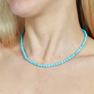 Collana in Sassi di Turchese Naturale e Pallini in Oro Giallo 18kt