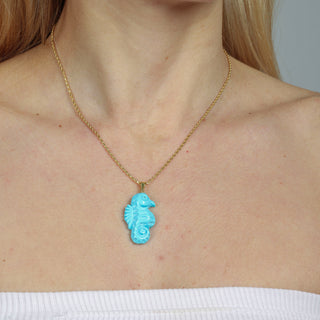 Ciondolo in Turchese e Oro 18kt - Seahorse Large