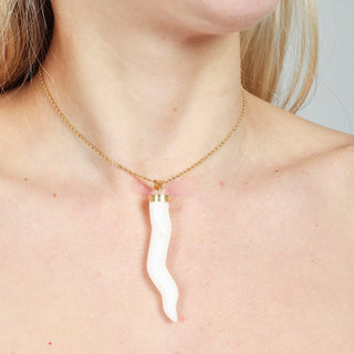 Natural White Coral Horn Pendant with 18KT Gold Setting – Elegant Lucky Charm Pendant