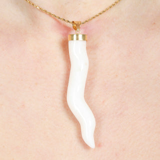 Natural White Coral Horn Pendant with 18KT Gold Setting – Elegant Lucky Charm Pendant