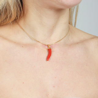 Large Natural Red Coral Horn Pendant with 18K Gold Hook