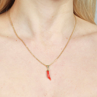 Ciondolo Corno in Corallo Rosso Naturale con Gancio in Oro 18 KT Small