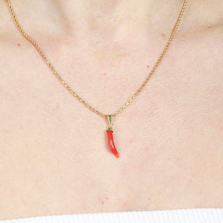 Ciondolo Corno in Corallo Rosso Naturale con Gancio in Oro 18 KT Small