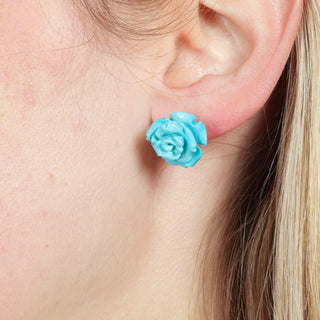 Hand-Carved Natural Turquoise Rose Earrings with 18KT Gold Back