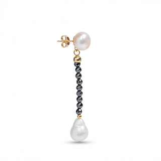 Orecchini Pendenti in Ematite Nera e Perle Bianche - My Dinner Earrings