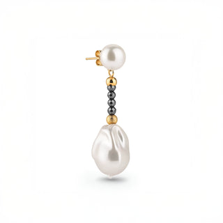 Black Hematite And White Pearl Drop Earrings - My Dinner Earrings Extra