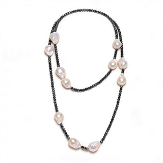 Black Hematite and White Baroque Pearl Necklace