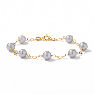 18kt Gold Chain and Grey Round Pearl Bracelet - Abbracciami Gray