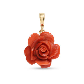 Pendant / Brooch with Natural Red Coral Rose and 18 KT Gold
