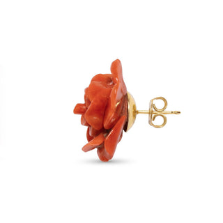 Authentic Red Coral Rose-Shaped Earrings in 18 KT Gold - Flower Power Earrings