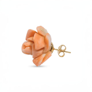 Orecchini a Lobo in Corallo Rosa Naturale a Forma di Rosa Inciso a Mano con Oro 18 KT