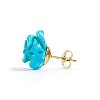 Hand-Carved Natural Turquoise Rose Earrings with 18KT Gold Back