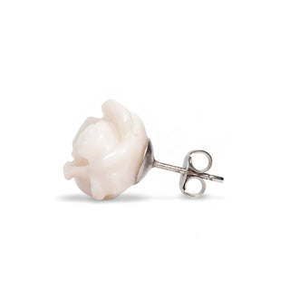 Orecchini a Lobo in Corallo Bianco a Forma di Rosa Incisi a Mano con Back in Oro 18 KT