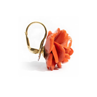 Orecchini Pendenti in Corallo Rosso Autentico a Forma di Rosa in Oro 18 KT