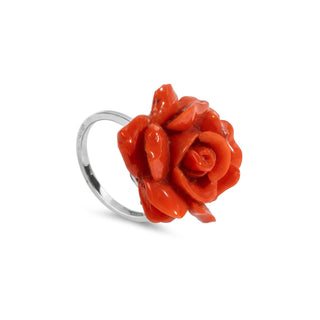 Authentic Red Coral Rose-Shaped Ring in 18K Gold – Flower Power Ring