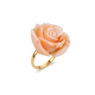 Authentic Pink Coral Rose Ring in 18 KT Gold