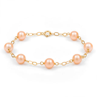 Gold Chain Bracelet with Round Pink Pearls - Abbracciami Pink