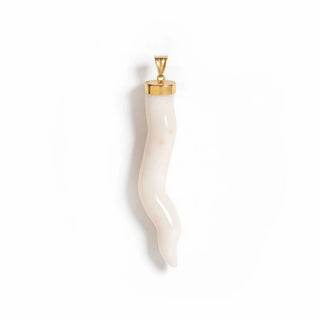 Natural White Coral Horn Pendant with 18KT Gold Setting – Elegant Lucky Charm Pendant
