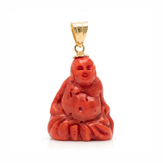 Red Coral and 18kt Yellow Gold Buddha Pendant – Good Luck Collection Lucky Charm Pendant