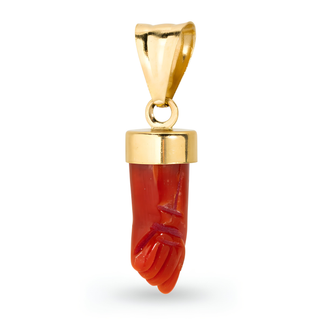 Natural Red Coral Hand Pendant with 18 KT Gold Hook