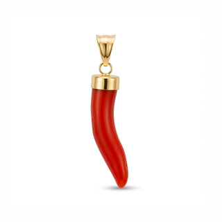Medium Red Natural Coral Horn Pendant with 18 KT Gold Hook