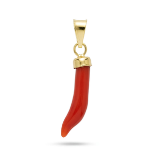 Red Natural Coral Horn Pendant with 18 KT Gold Hook Small