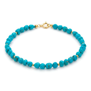 Bracciale in Sassi di Turchese Naturale e Pallini in Oro Giallo 18kt