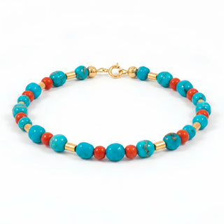 Bracciale in Turchese, Corallo Rosso Naturale e Pepite di Oro 18kt – Pulcinella