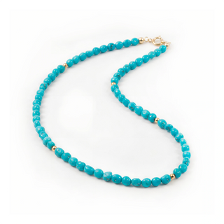 Collana in Sassi di Turchese Naturale e Pallini in Oro Giallo 18kt