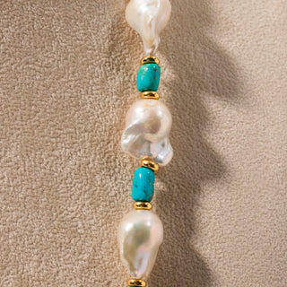 Baroque Pearl, Turquoise Tube, and 18kt Gold Rondelle Necklace