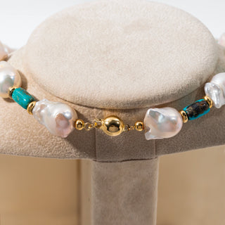 Baroque Pearl, Turquoise Tube, and 18kt Gold Rondelle Necklace
