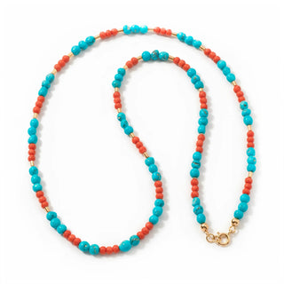 Necklace in Turquoise, Natural Red Coral and 18kt Gold Nuggets - Pulcinella Necklace