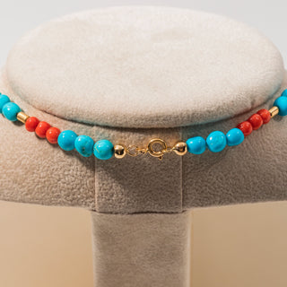 Necklace in Turquoise, Natural Red Coral and 18kt Gold Nuggets - Pulcinella Necklace