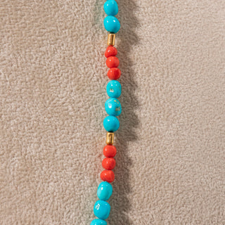 Necklace in Turquoise, Natural Red Coral and 18kt Gold Nuggets - Pulcinella Necklace