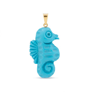Ciondolo in Turchese e Oro 18kt - Seahorse Large