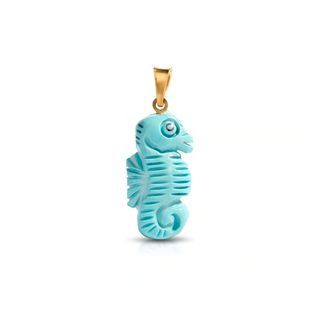 Ciondolo in Turchese e Oro 18kt - Seahorse Small