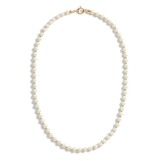 White Round Pearl and Yellow Gold Bead Necklace