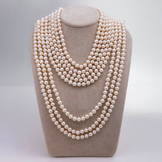 Collana di Perle Tonde Bianche Lunga