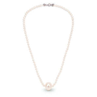 White Pearl Necklace with Central Pink Pearl and 18KT Gold Clasp