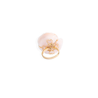 Authentic Pink Coral Rose Ring in 18 KT Gold